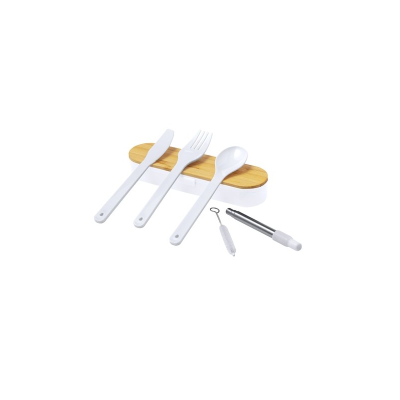 Set de Couverts Éco-responsables Personnalisés Milner Matières : bambou Couleurs : blanc cadeau entreprise pas cher