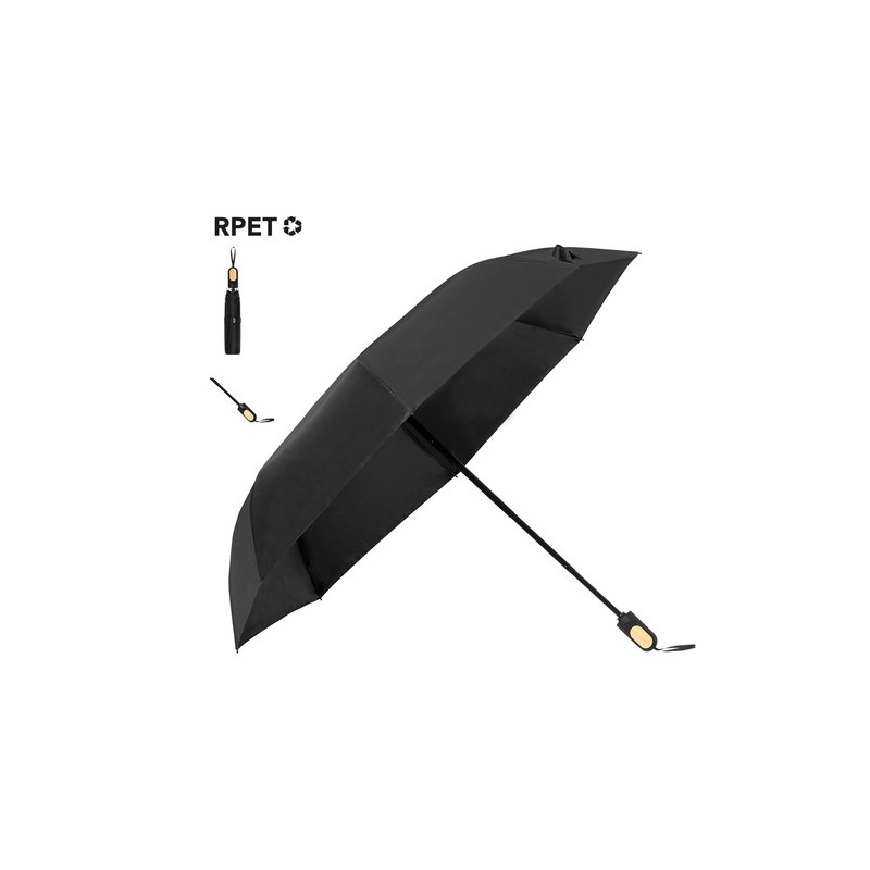 Parapluie Éco-responsable et Pratique Personnalisé - Barbra Matières : PET recyclé Couleurs : noir personnalisable avec votre lo