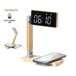 Horloge Multifonction Personnalisée Éco-responsable avec Chargeur et Lampe - Edres Matières : bambou