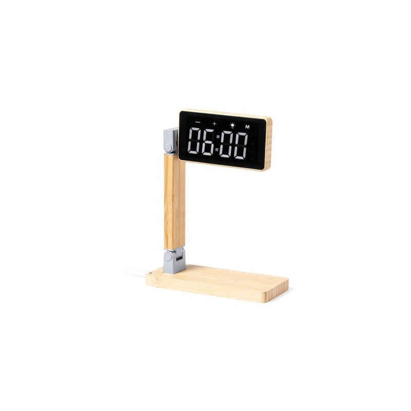 Horloge Multifonction Personnalisée Éco-responsable avec Chargeur et Lampe - Edres Matières : bambou personnalisable avec votre 