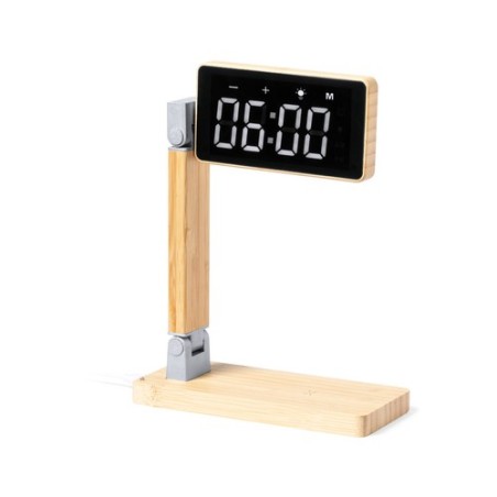 Horloge Multifonction Personnalisée Éco-responsable avec Chargeur et Lampe - Edres Matières : bambou personnalisable avec votre 