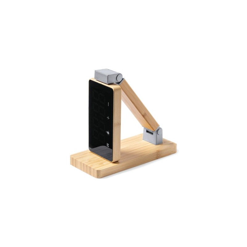 Horloge Multifonction Personnalisée Éco-responsable avec Chargeur et Lampe - Edres Matières : bambou goodies publicitaire événem