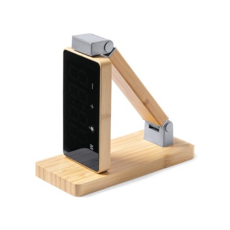 Horloge Multifonction Personnalisée Éco-responsable avec Chargeur et Lampe - Edres Matières : bambou goodies publicitaire événem
