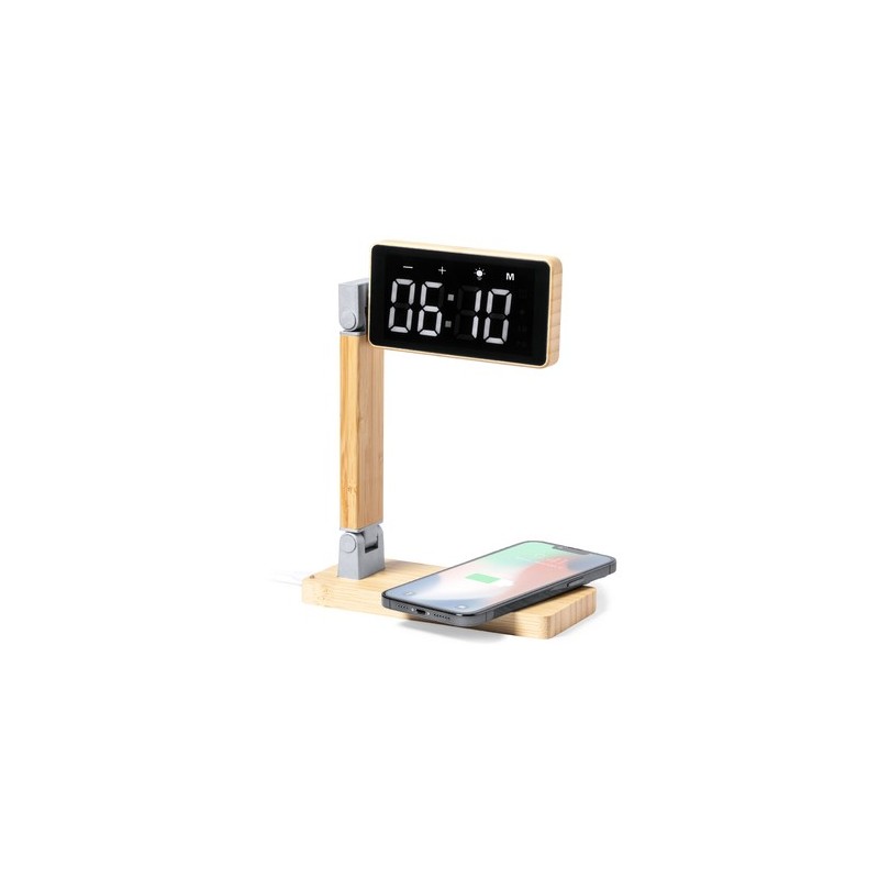 Horloge Multifonction Personnalisée Éco-responsable avec Chargeur et Lampe - Edres Matières : bambou impression haute définition