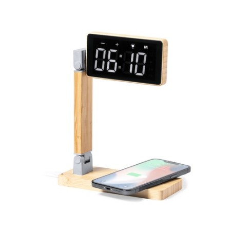 Horloge Multifonction Personnalisée Éco-responsable avec Chargeur et Lampe - Edres Matières : bambou impression haute définition