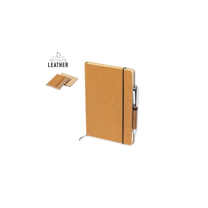 Set Éco-responsable Personnalisé de Cahier et Stylo Nauthax Matières : cuir recyclé Couleurs : marron