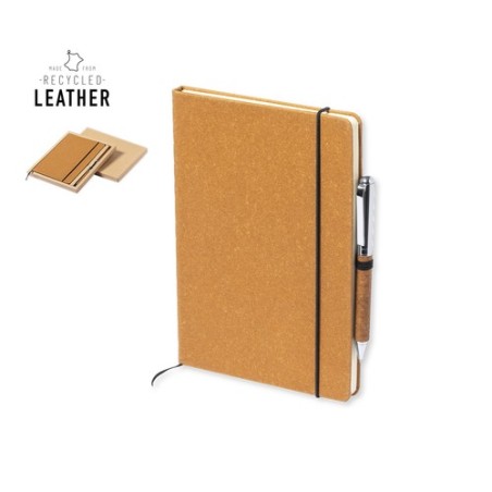Set Éco-responsable Personnalisé de Cahier et Stylo Nauthax Matières : cuir recyclé Couleurs : marron