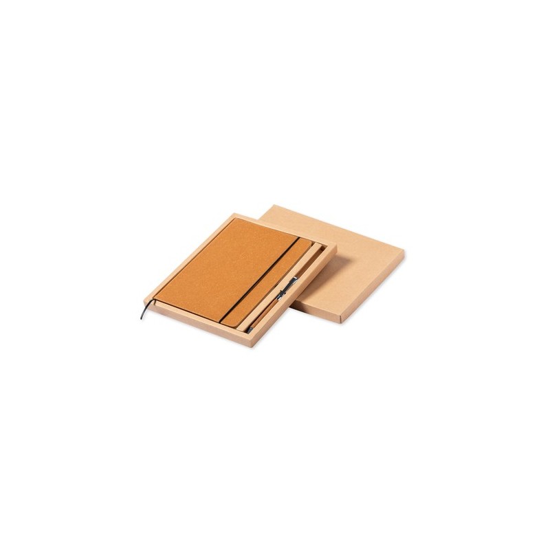 Set Éco-responsable Personnalisé de Cahier et Stylo Nauthax Matières : cuir recyclé Couleurs : marron impression haute définitio