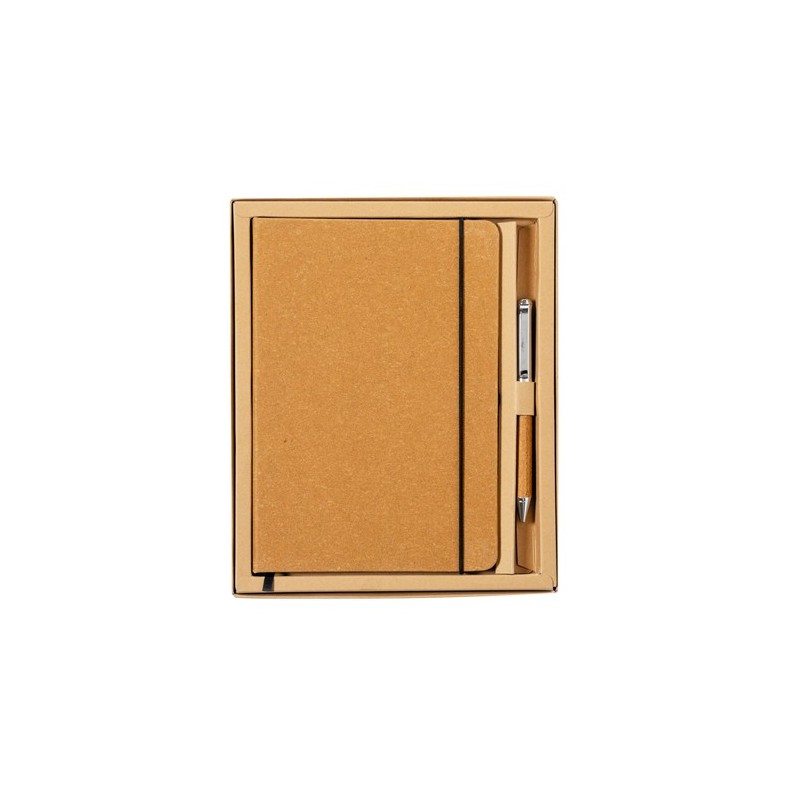 Set Éco-responsable Personnalisé de Cahier et Stylo Nauthax Matières : cuir recyclé Couleurs : marron marquage laser ultra préci
