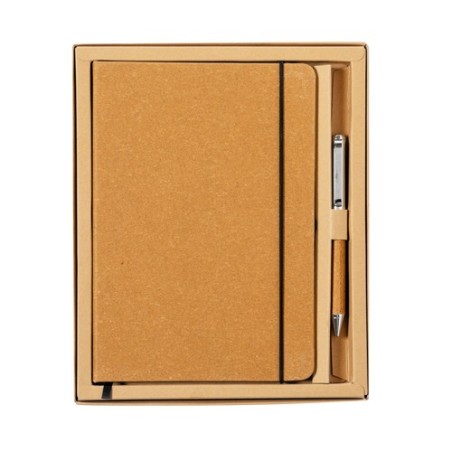 Set Éco-responsable Personnalisé de Cahier et Stylo Nauthax Matières : cuir recyclé Couleurs : marron marquage laser ultra préci