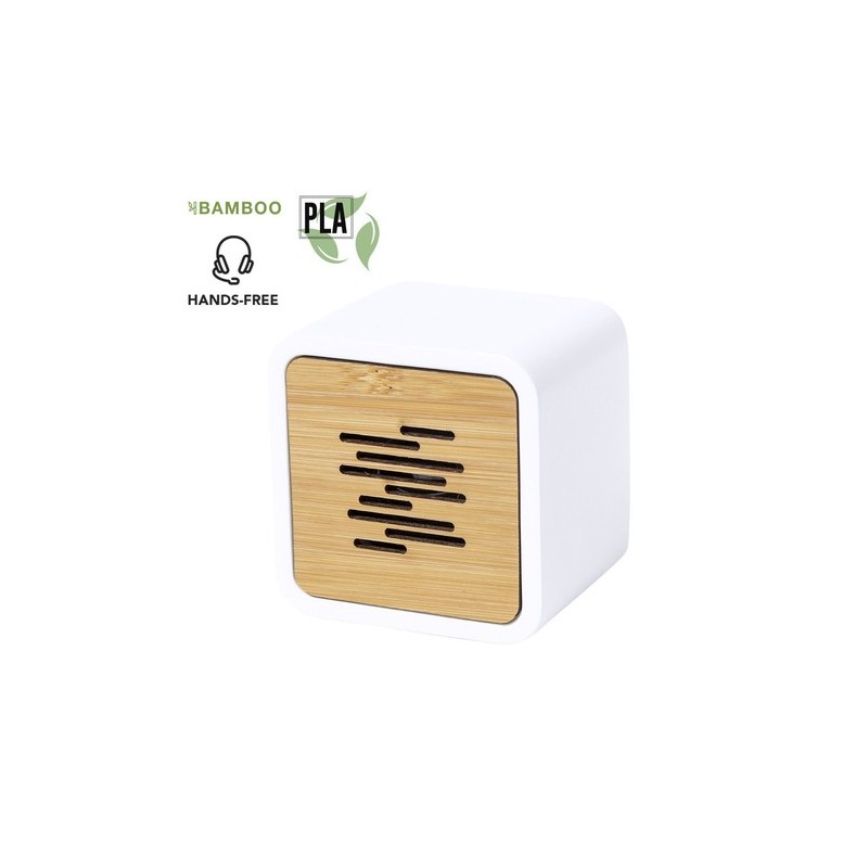 Enceinte Bluetooth Éco-responsable Haut-Parleur Pixie Matières : bambou Couleurs : blanc personnalisable avec votre logo