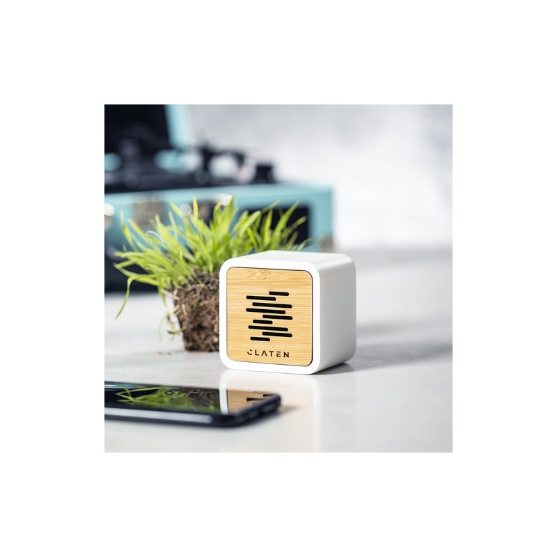 Enceinte Bluetooth Éco-responsable Haut-Parleur Pixie Matières : bambou Couleurs : blanc impression haute définition
