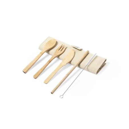 Set Éco-responsable de Couverts en Bambou Personnalisé - Corpax Matières : bambou cadeau entreprise pas cher