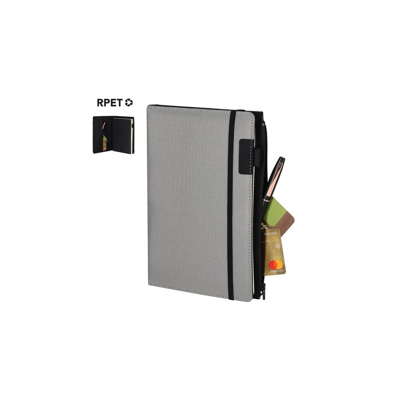 Bloc-notes étui personnalisé pas cher Katz Couleurs : gris Matières : polyester recyclé personnalisable avec votre logo