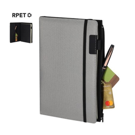 Bloc-notes étui personnalisé pas cher Katz Couleurs : gris Matières : polyester recyclé personnalisable avec votre logo