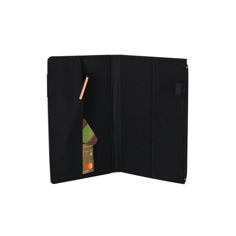 Bloc-notes étui personnalisé pas cher Katz Couleurs : gris Matières : polyester recyclé marquage laser ultra précis