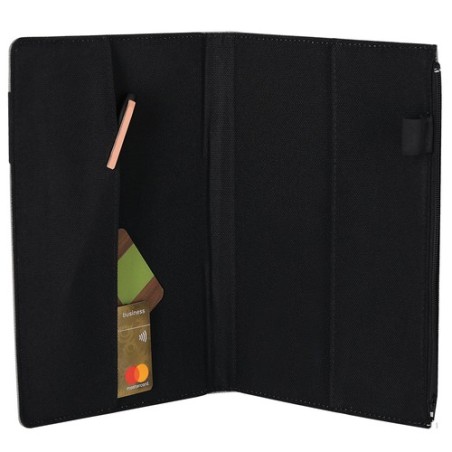 Bloc-notes étui personnalisé pas cher Katz Couleurs : gris Matières : polyester recyclé marquage laser ultra précis
