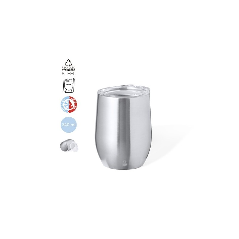 Mug Isotherme Éco-responsable Personnalisé Thermique Yarton Couleurs : argenté Matières : acier inoxydable recyclé personnalisab