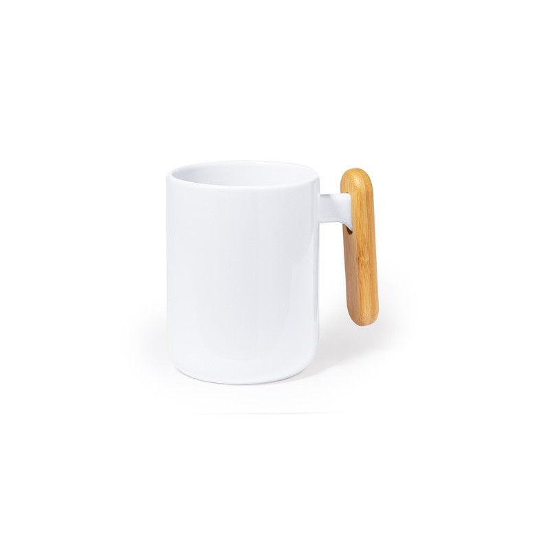 Tasse en Céramique Éco-responsable avec Poignée en Bambou Personnalisée Mystral Matières : bambou Couleurs : blanc