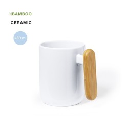 Tasse en Céramique Éco-responsable avec Poignée en Bambou Personnalisée Mystral Matières : bambou Couleurs : blanc 2
