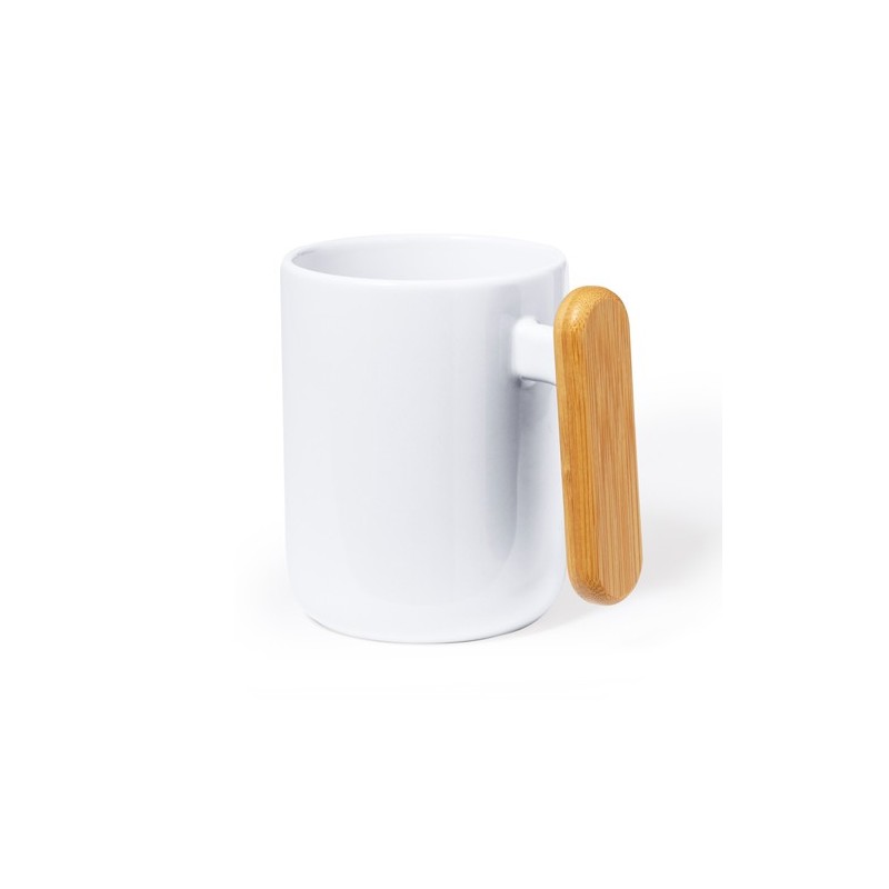 Tasse en Céramique Éco-responsable avec Poignée en Bambou Personnalisée Mystral Matières : bambou Couleurs : blanc cadeau entrep