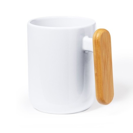 Tasse en Céramique Éco-responsable avec Poignée en Bambou Personnalisée Mystral Matières : bambou Couleurs : blanc cadeau entrep