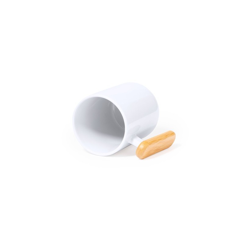 Tasse en Céramique Éco-responsable avec Poignée en Bambou Personnalisée Mystral Matières : bambou Couleurs : blanc goodies publi