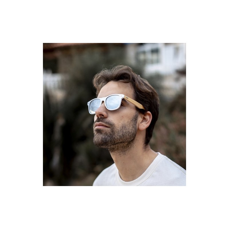 Lunettes de Soleil Personnalisées UV400 - Ferguson Pas Cher Matières : bambou Couleurs : bleu clair cadeau affaires élégant