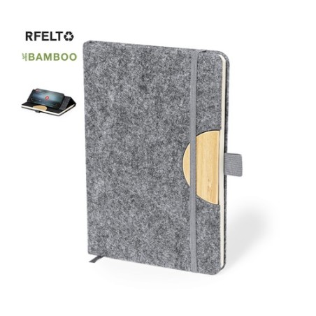 Bloc Notes Éco-responsable Personnalisé avec Support Smartphone - Kobain Matières : bambou Couleurs : gris personnalisable avec 