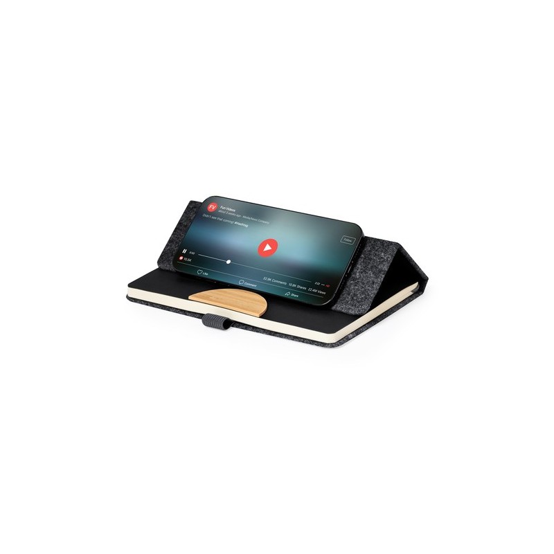 Bloc Notes Éco-responsable Personnalisé avec Support Smartphone - Kobain Matières : bambou Couleurs : gris marquage laser ultra 