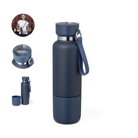 Bouteille Isotherme Éco-responsable Personnalisée 550ml - Flautrok Matières : acier inoxydable Couleurs : noir impression haute 