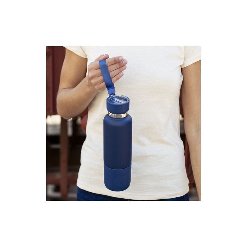 Bouteille Isotherme Éco-responsable Personnalisée 550ml - Flautrok Matières : acier inoxydable Couleurs : noir impression haute 