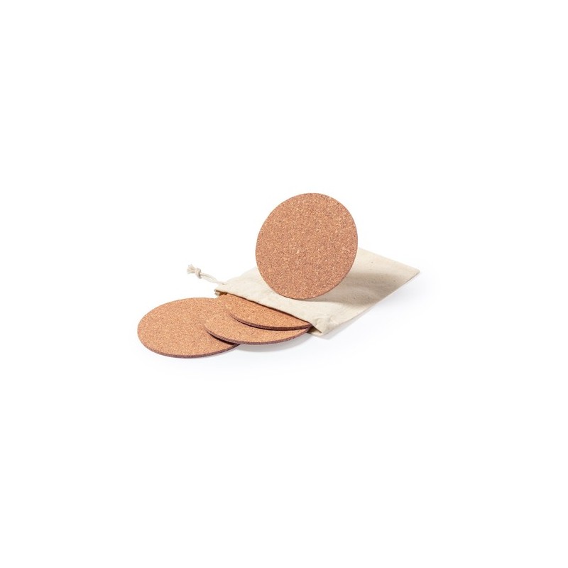 Sous-Verres Éco-responsables Personnalisés - Set Yagger Matières : liège personnalisable avec votre logo