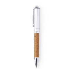 Stylo personnalisé en métal chromé et cuir recyclé pratique - Rayulk Matières : cuir recyclé livraison express 24h 48h