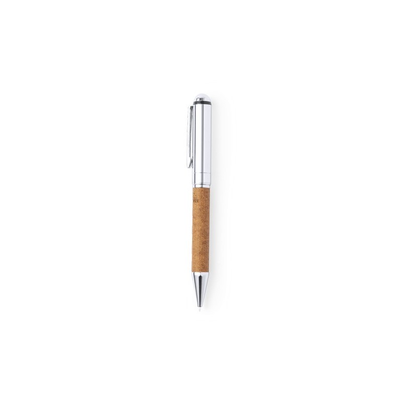 Stylo personnalisé en métal chromé et cuir recyclé pratique - Rayulk Matières : cuir recyclé livraison express 24h 48h