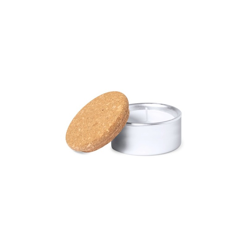 Bougie Aromatique Personnalisée en Cire Végétale & Vanille pas cher Suyen Matières : liège Couleurs : argenté cadeau entreprise 