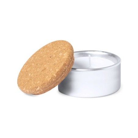 Bougie Aromatique Personnalisée en Cire Végétale & Vanille pas cher Suyen Matières : liège Couleurs : argenté cadeau entreprise 
