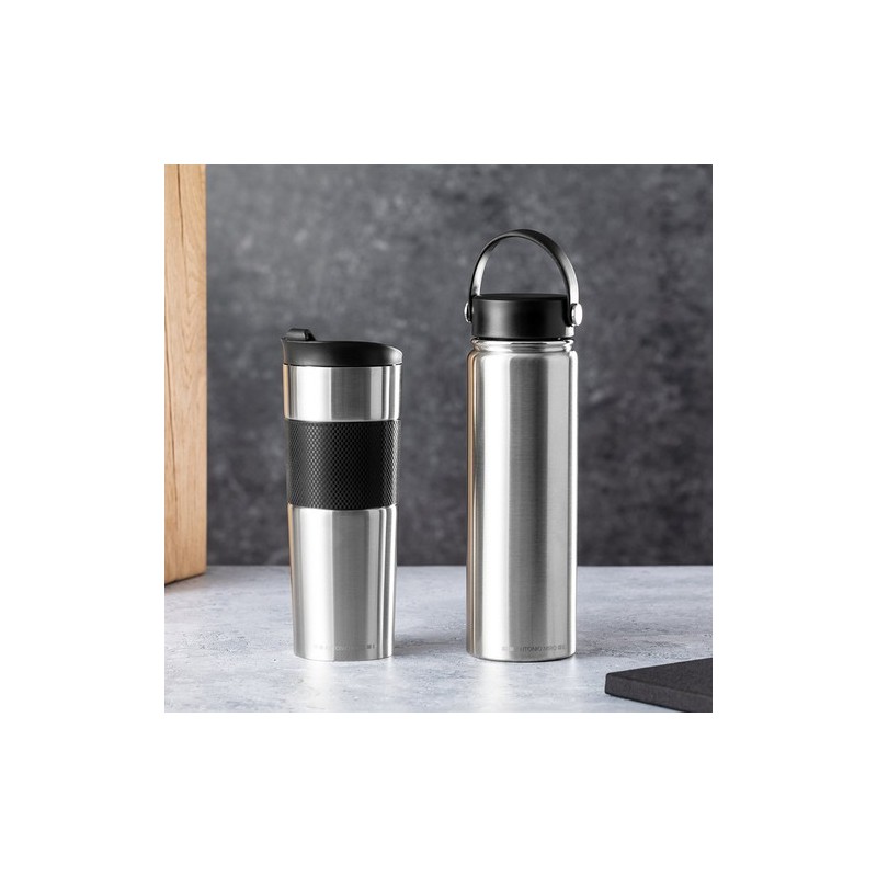 Bidon Isotherme Personnalisé Premium - Bouteille Thermique Xegaz Matières : acier inoxydable Couleurs : argenté impression haute