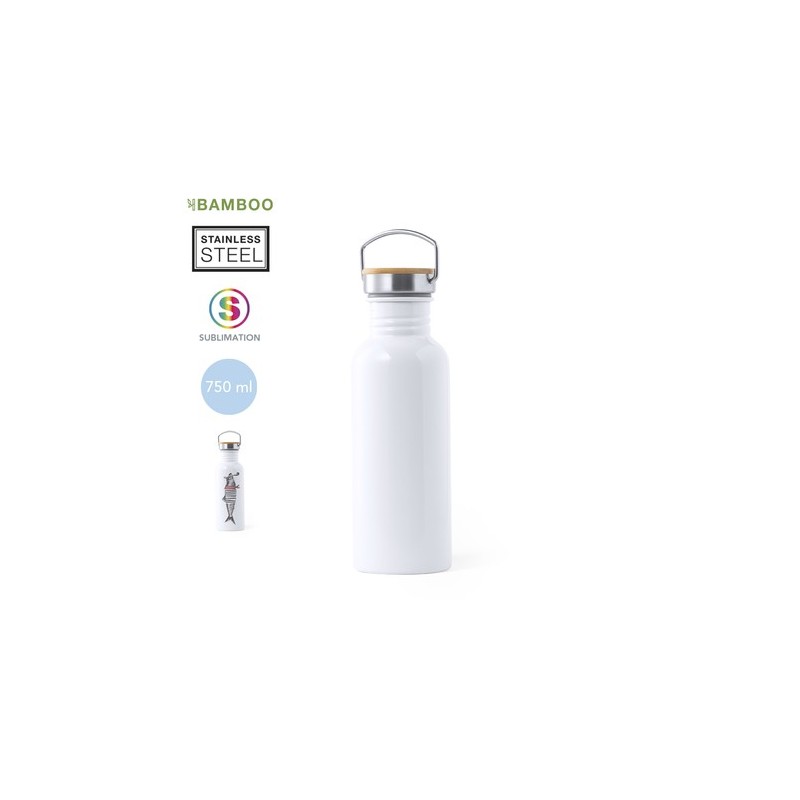 Gourde Sportive Personnalisée Sublimation Preuk Matières : bambou Couleurs : blanc personnalisable avec votre logo
