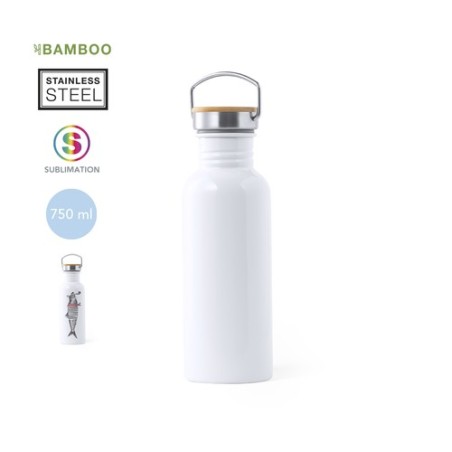Gourde Sportive Personnalisée Sublimation Preuk Matières : bambou Couleurs : blanc personnalisable avec votre logo