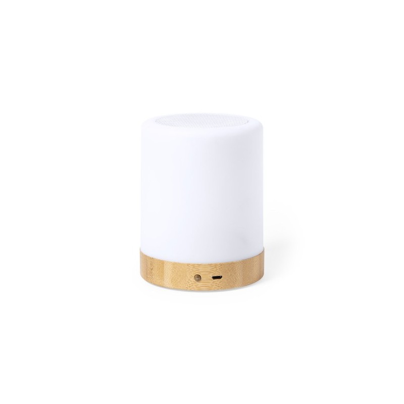 Haut-Parleur Personnalisé avec Ambiance Lumineuse Économique - Nalow Matières : bambou Couleurs : blanc
