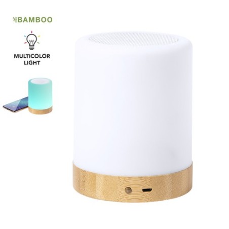 Haut-Parleur Personnalisé avec Ambiance Lumineuse Économique - Nalow Matières : bambou Couleurs : blanc personnalisable avec vot