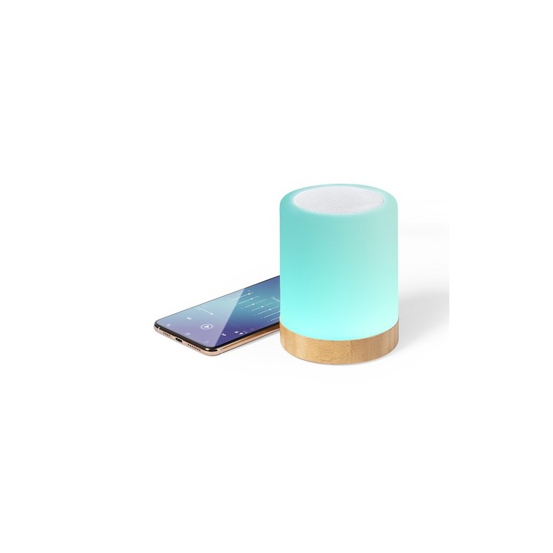 Haut-Parleur Personnalisé avec Ambiance Lumineuse Économique - Nalow Matières : bambou Couleurs : blanc cadeau entreprise pas ch