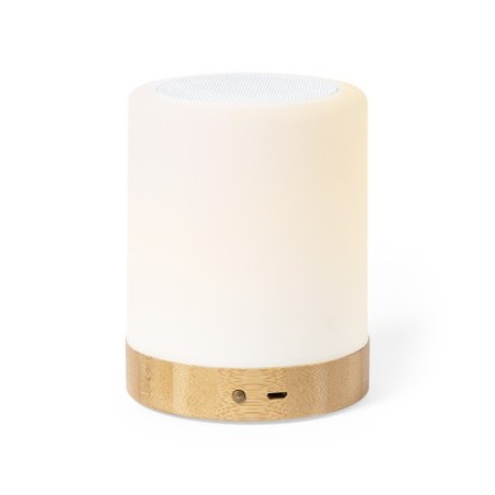 Haut-Parleur Personnalisé avec Ambiance Lumineuse Économique - Nalow Matières : bambou Couleurs : blanc impression haute définit