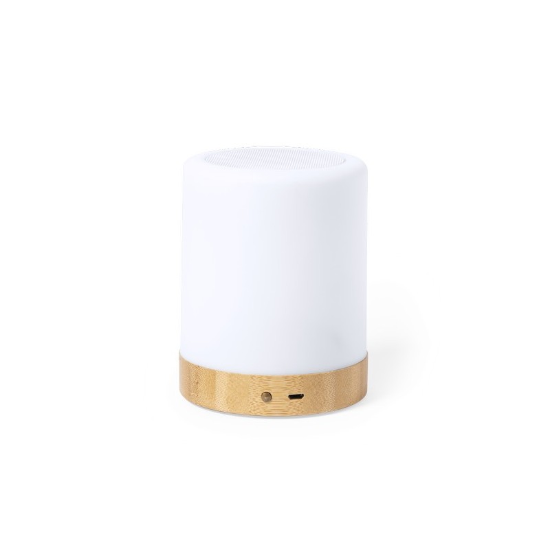 Haut-Parleur Personnalisé avec Ambiance Lumineuse Économique - Nalow Matières : bambou Couleurs : blanc objet promotionnel éco-r
