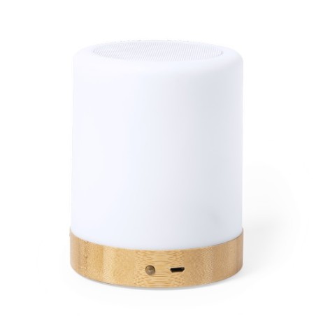 Haut-Parleur Personnalisé avec Ambiance Lumineuse Économique - Nalow Matières : bambou Couleurs : blanc objet promotionnel éco-r