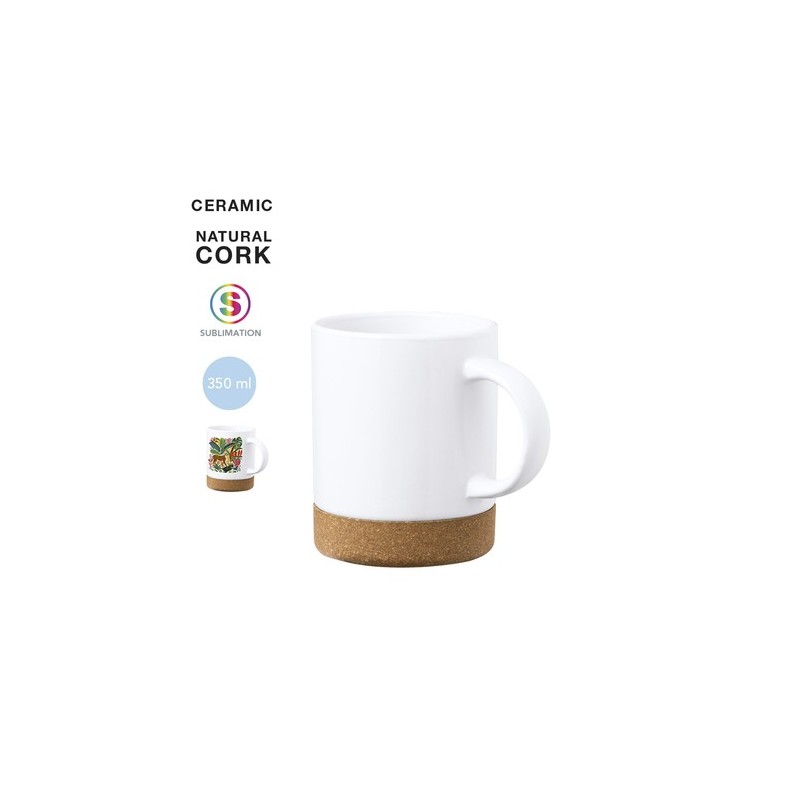 Tasse Éco-responsable Personnalisable Sublimation - Nala Matières : liège Couleurs : blanc personnalisable avec votre logo