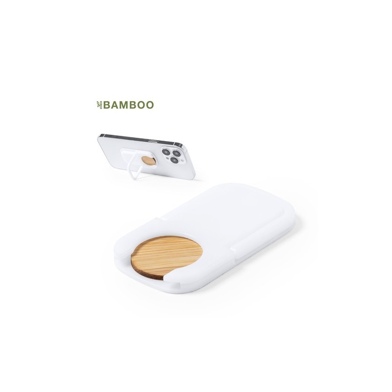 Support smartphone personnalisé pratique pas cher Farty Matières : bambou Couleurs : blanc personnalisable avec votre logo
