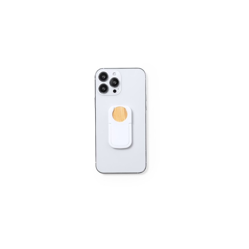 Support smartphone personnalisé pratique pas cher Farty Matières : bambou Couleurs : blanc marquage laser ultra précis