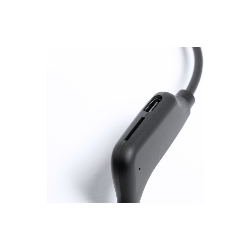 Écouteurs Éco-responsables Personnalisés de Conduction Osseuse pas cher Helton Couleurs : noir marquage laser ultra précis
